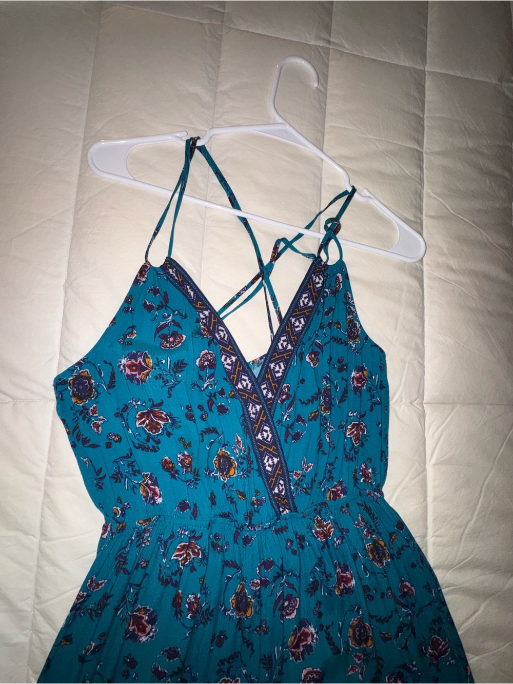 Eyeshadow Teal Floral Crisscross Wide-Leg Jumpsuit - Picture 2 of 10